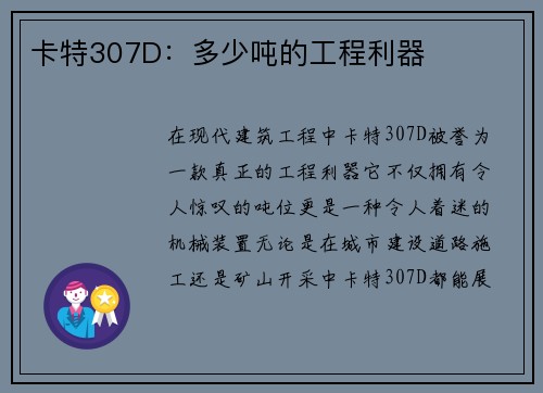卡特307D:多少吨的工程利器 卡特307D:多少吨的工程利器