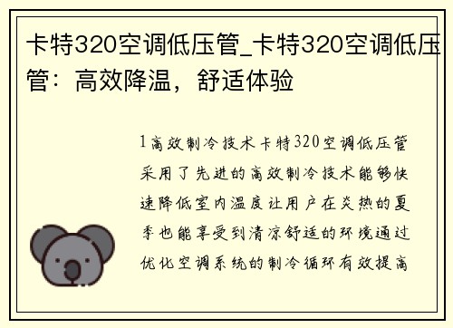 卡特320空调低压管_卡特320空调低压管:高效降温,舒适体验
